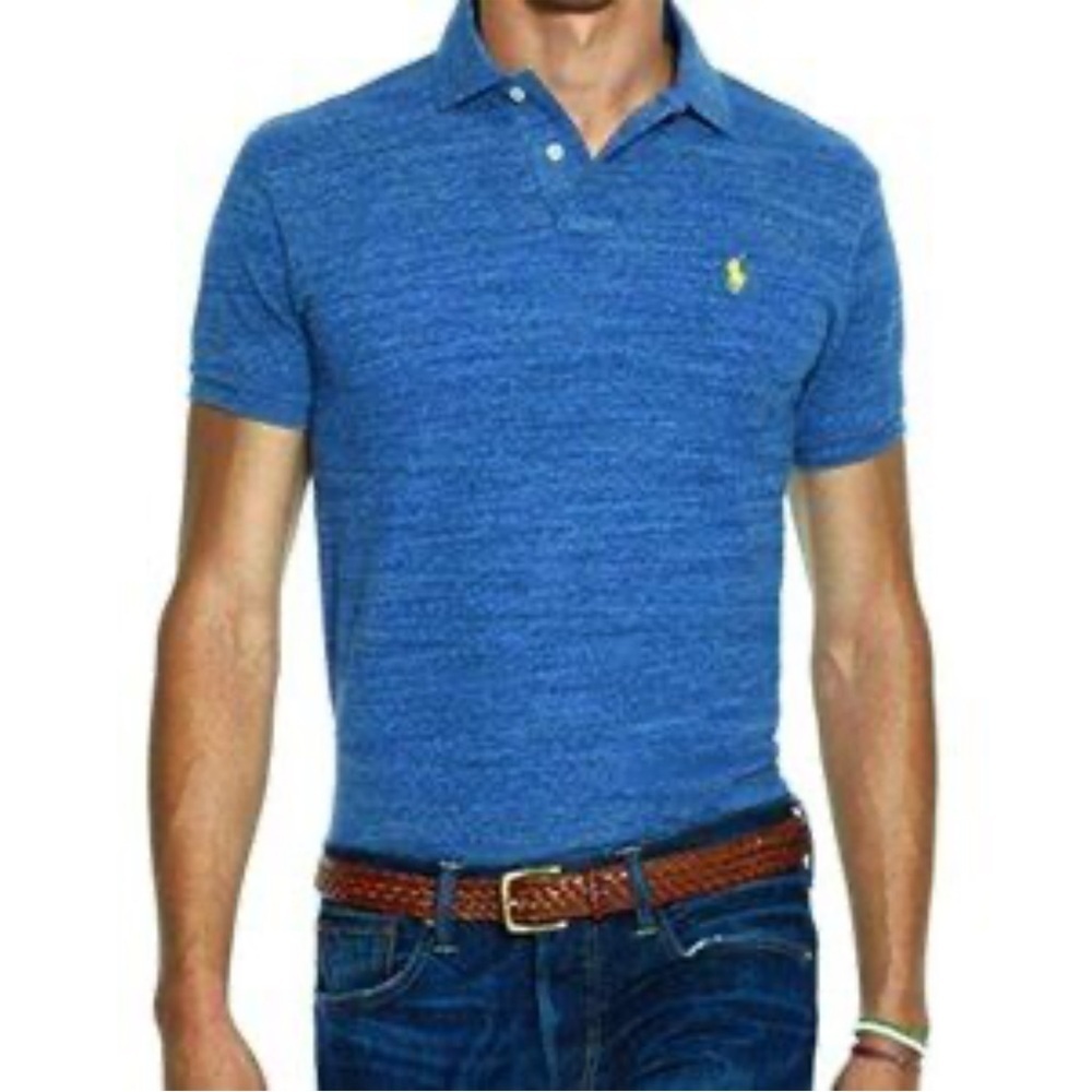 Polo Ralph Lauren Blue Logo Embroidered Cotton Polo Shirt Custom Fit Sz S